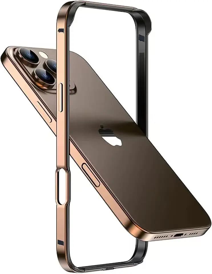 New Aluminum Frame Metal Bumper Frame Slim Hard Case Cover for iPhone16Pro MAX, Metal Frame with Soft Inner Bumper, Raised Edge Protection (Gold Titanium, for iPhone16 Pro Max)