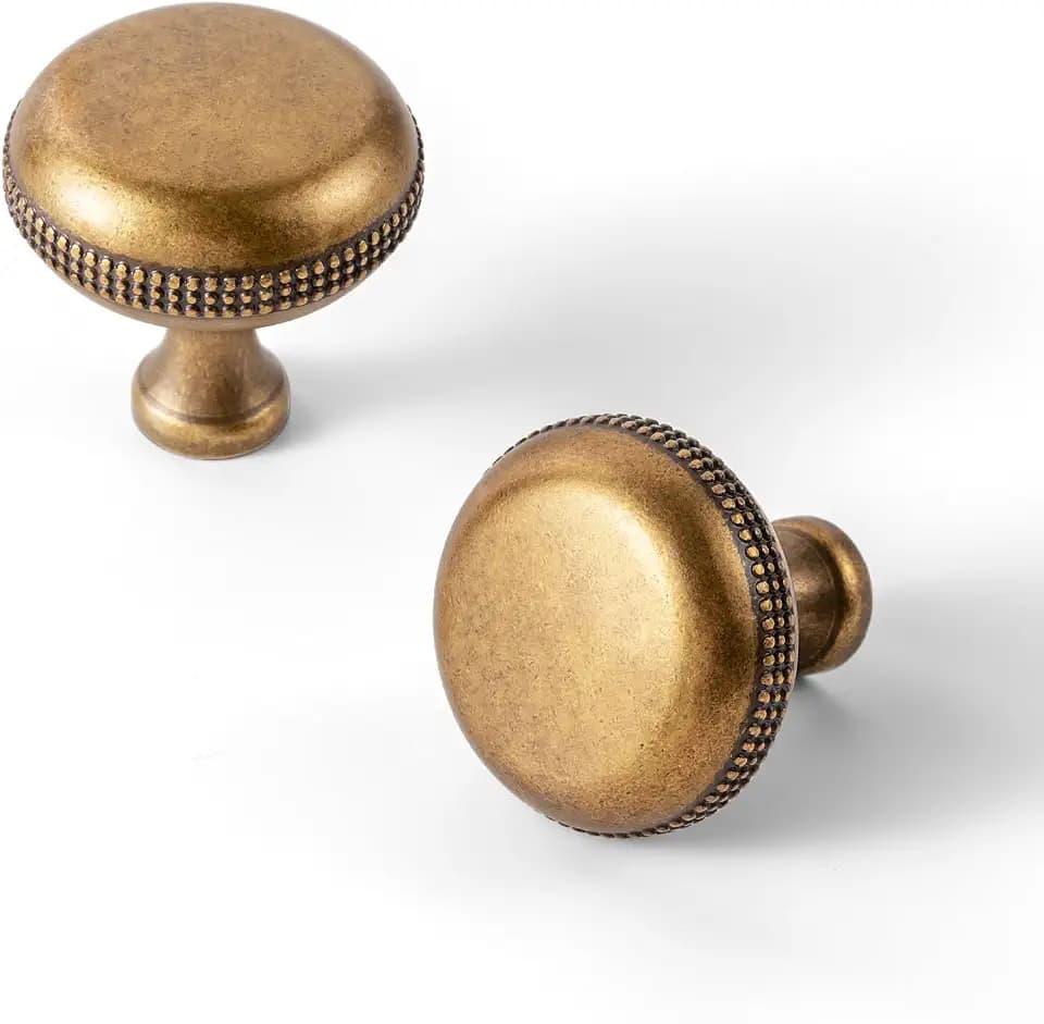 Goo-Ki 6 Pack Antique Brass Kitchen Cabinet Knobs - Beaded Edge Vintage Design | Farmhouse & Drawer Hardware​
