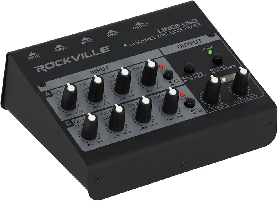 Rockville LINE8 USB 8 Channel Mic/Line Mixer with USB-C Recording Interface