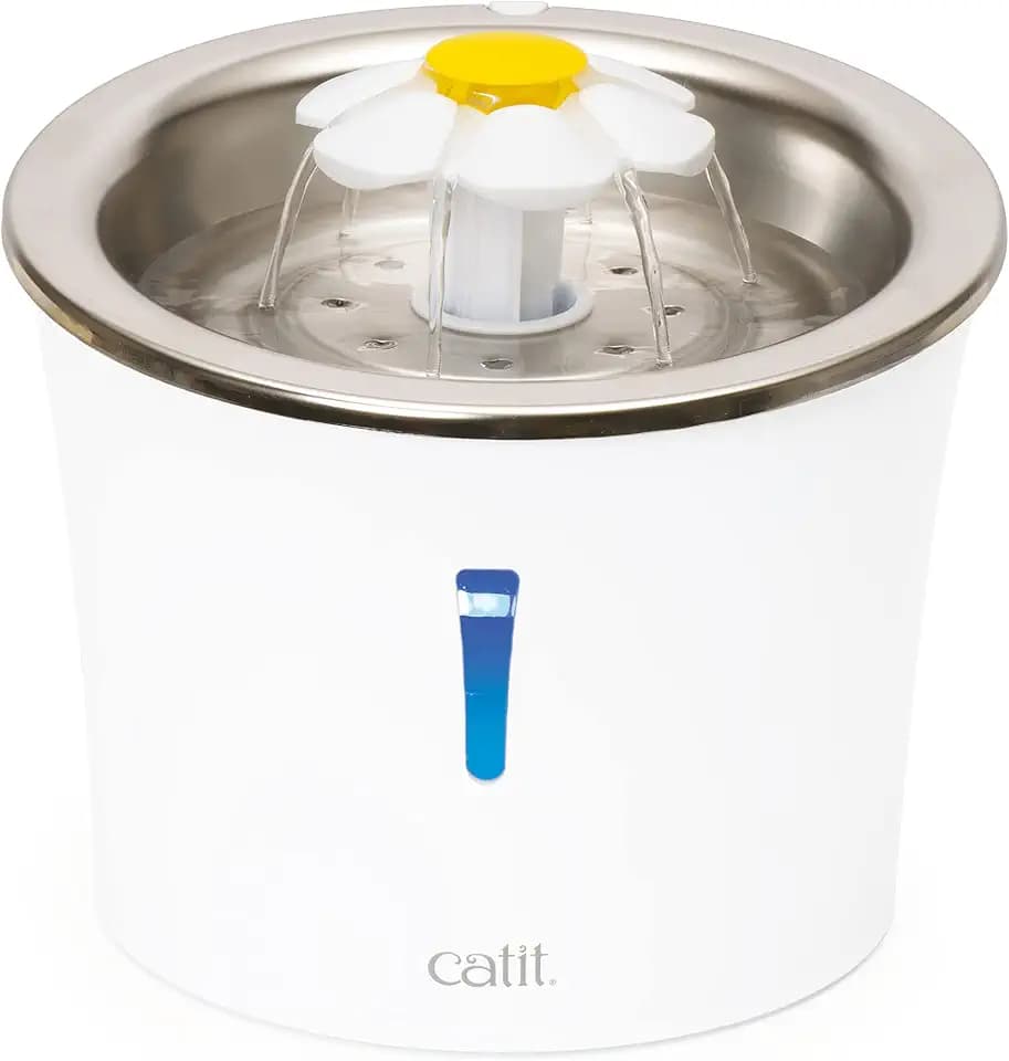 Catit Edelstahl Blumenbrunnen mit Dreifachfilter Trinkwasserbrunnen Katze 3L
