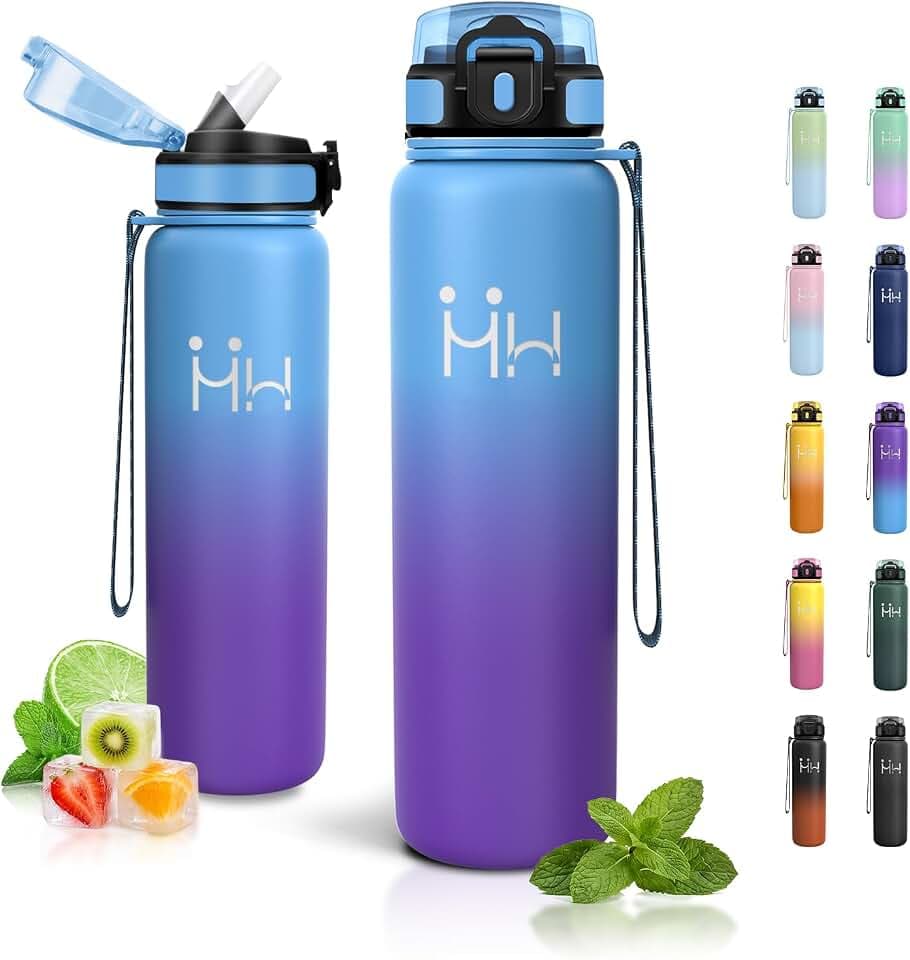 Trinkflasche 1L, Trinkflasche mit Strohhalm, Isolierflasche Auslaufsicher, Kohlensäure Geeignet, BPA-Frei, Thermosflasche für Camping, Sport, Fitnessstudios
