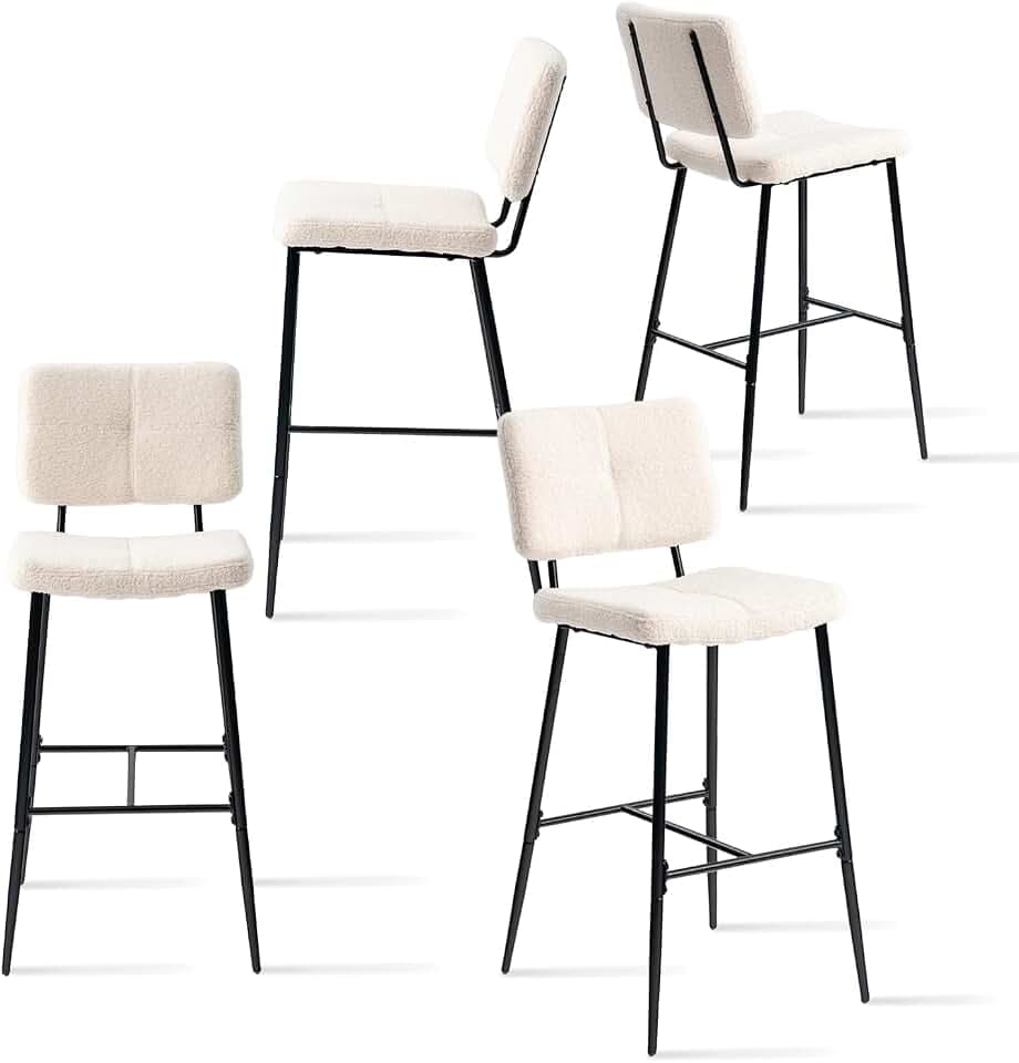 MEUBLE Cosy Barhocker 4er Set Barstuhl Sitzhöhe 75 cm mit Lehne und Fußstütze aus Bouclé-Stoff Tresenhocker Bistrohocker für Bar Bistro Café Küche, Industriell, Beige