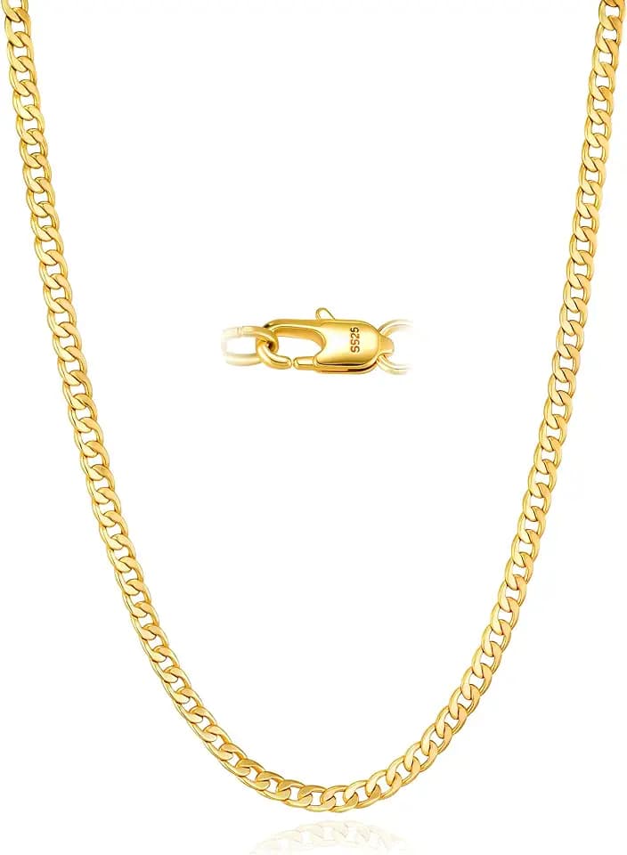3/5mm 14k Gold Plated Chain for Men and Women or 925 Sterling Silver Necklace chain, Cuban Link & Figaro Chains, Accessories Jewelry Gift for Men Boyfriend 18-24Inch