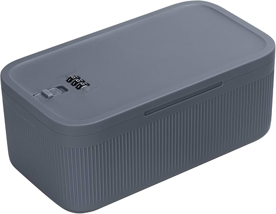 Medicine Lock Box with Code, Lockable Storage Box, Small Lock Box for Medication Safe/Personal Items/Home/Office/Dorm, Navy Grey, Navy Grey