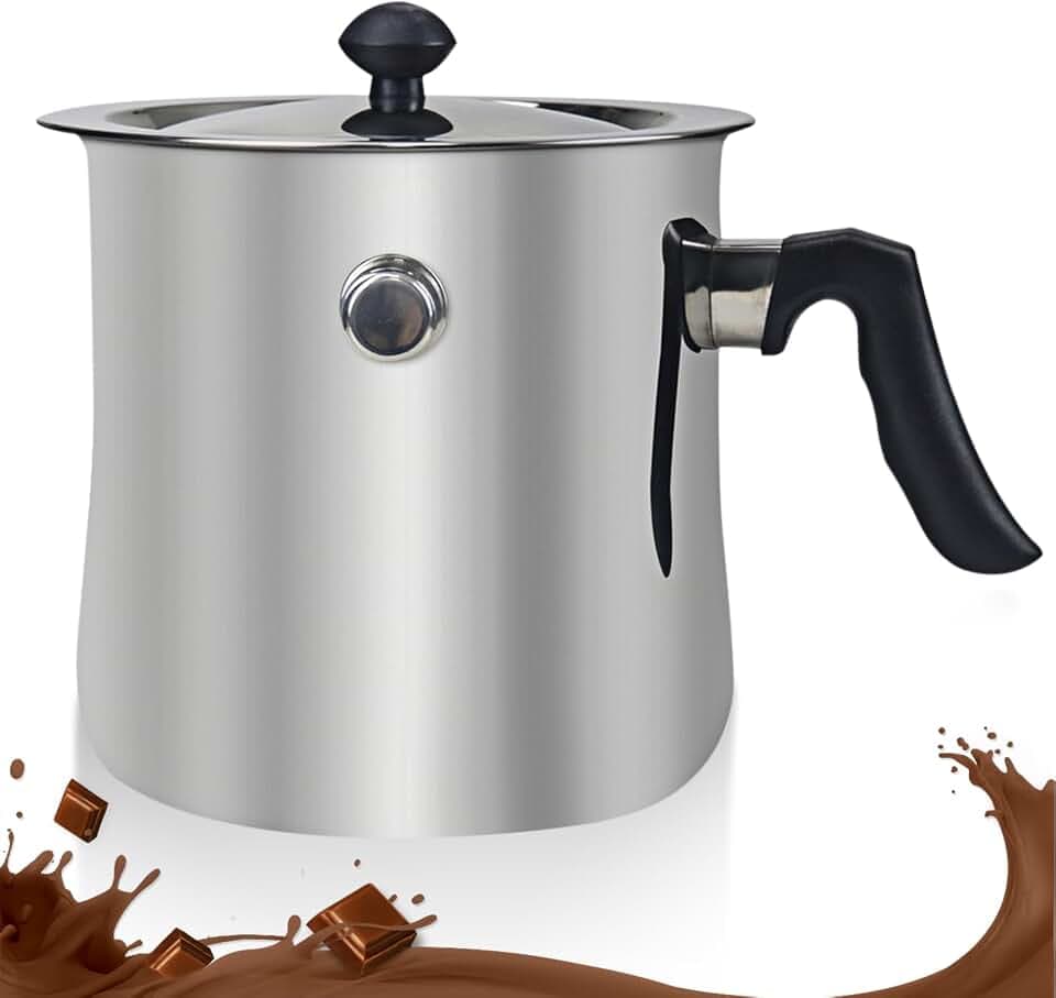 1.5L Milchtopf mit Deckel, Milchtopf Doppelwandig mit Bakelitgriff, Kochtopf mit Pfeife, Simmertopf Puddingtopf Wasserbad Schmelztopf aus Edelstahl für Gas Elektro Induktion