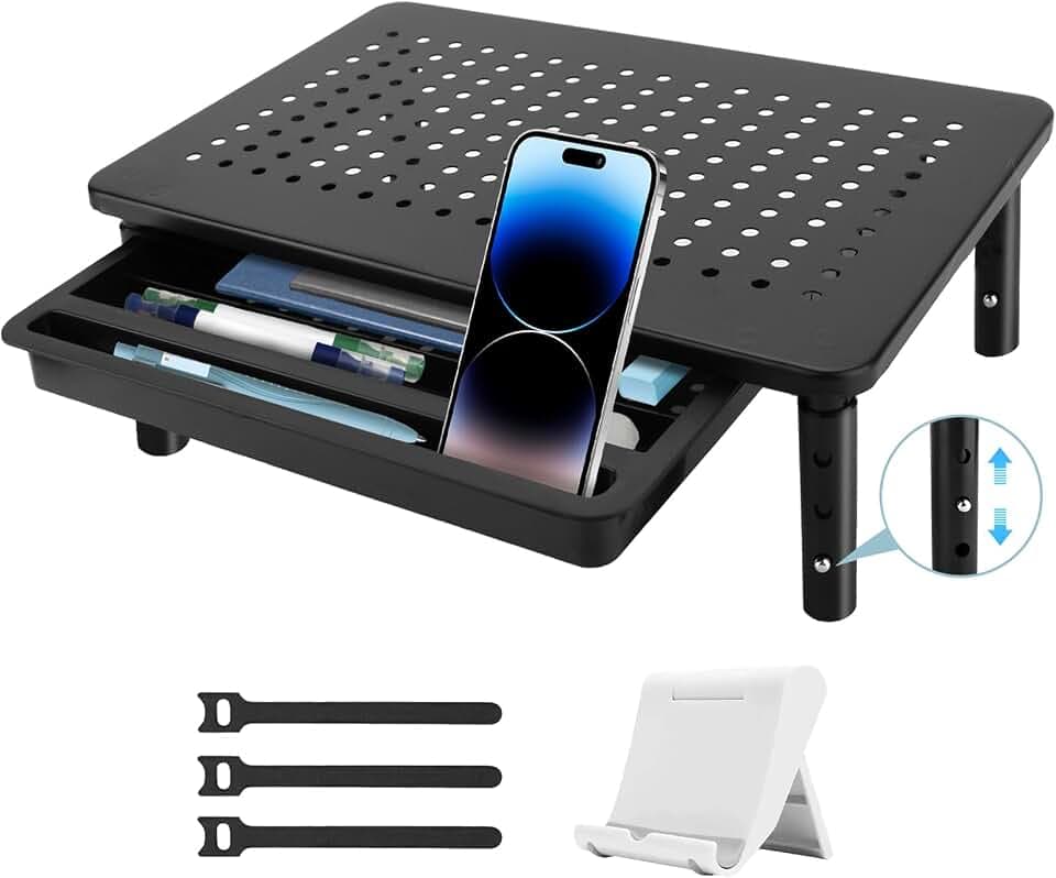 Monitorständer Höhenverstellbarer,Monitor Ständer Monitor Erhöhung Schreibtisch 3 Höhenverstellbare Bildschirmerhöhung,Computerständer mit Gitterlochplattform,Laptop,Drucker bis 30kg