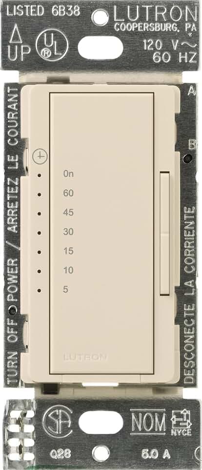 Lutron Maestro Countdown Timer Switch for Fans and Lights, Timer Switch for Lights, 3A/150-Watt LED Bulbs, Single-Pole/Multi-Location, MA-T51MN-LA, Almond