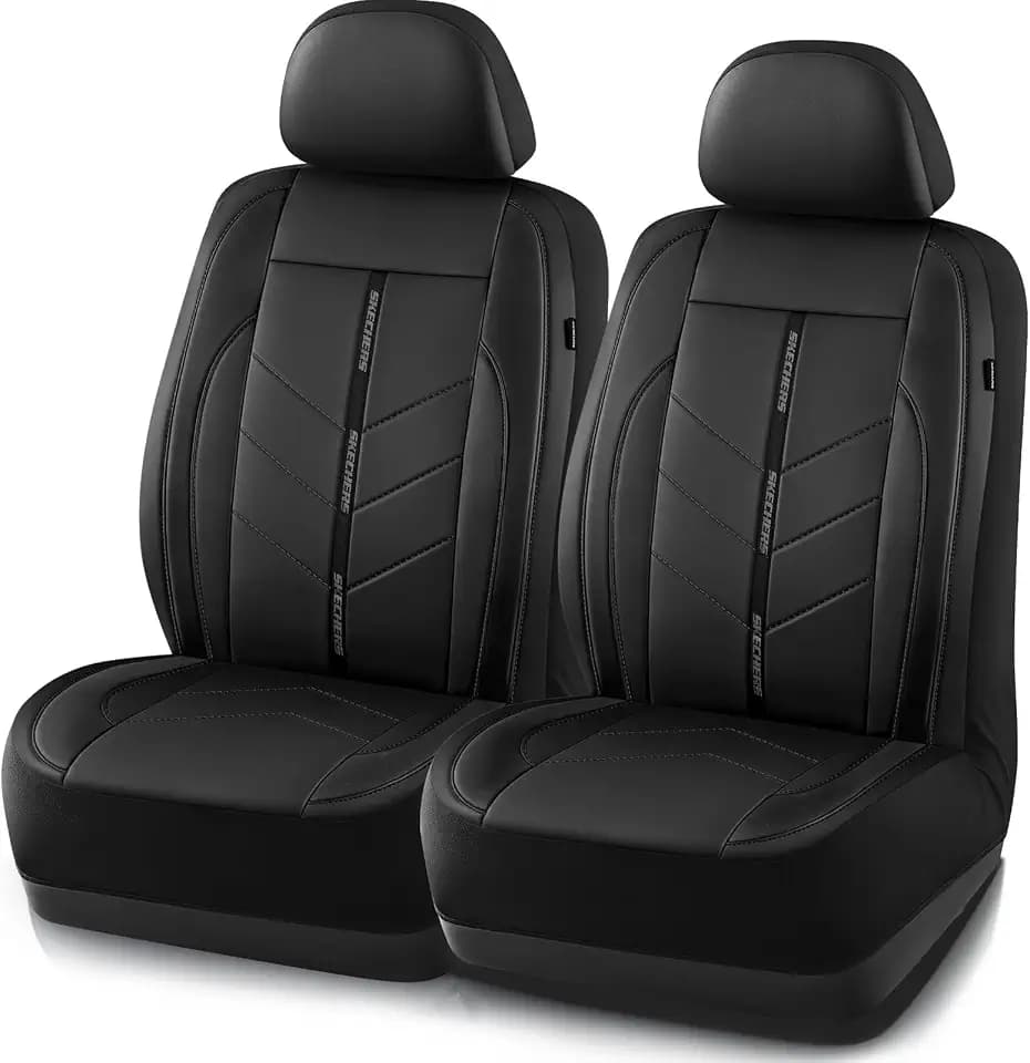 Skechers Car Seat Covers,Luxury Faux Leather Seat Covers,Waterproof Anti Slip Car Seat Protector Front Seats,Car Accessories Airbag Universal Fit for Most Cars,Vans,Trucks,SUV,Black