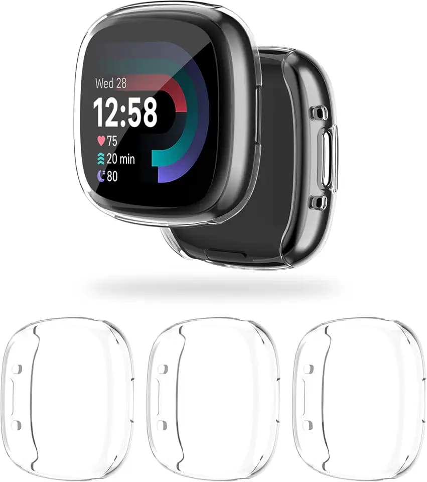 Mugust Compatible with Versa 4 Screen Protector Case, [3 Pack] Soft TPU Bumper Full Around Protective Cover for Versa 4 & Sense2 Smartwatch Accessories