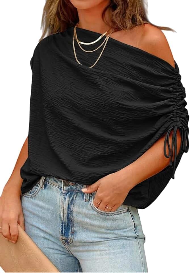 CHICME Off Shoulder Tops for Women Summer Skew Neck Blouse