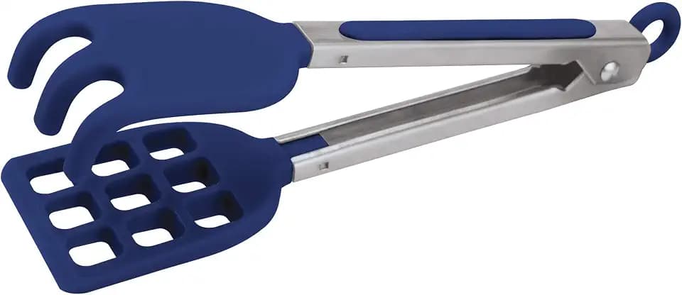 Tovolo Waffle Tongs Mini Silicone Kitchen Tongs for Cooking Serving Flat Stainless Steel Small Tongs with Silicone Tips for Salads Belgian Waffles Air Fryer Appetizers Dishwasher Safe, Deep Indigo