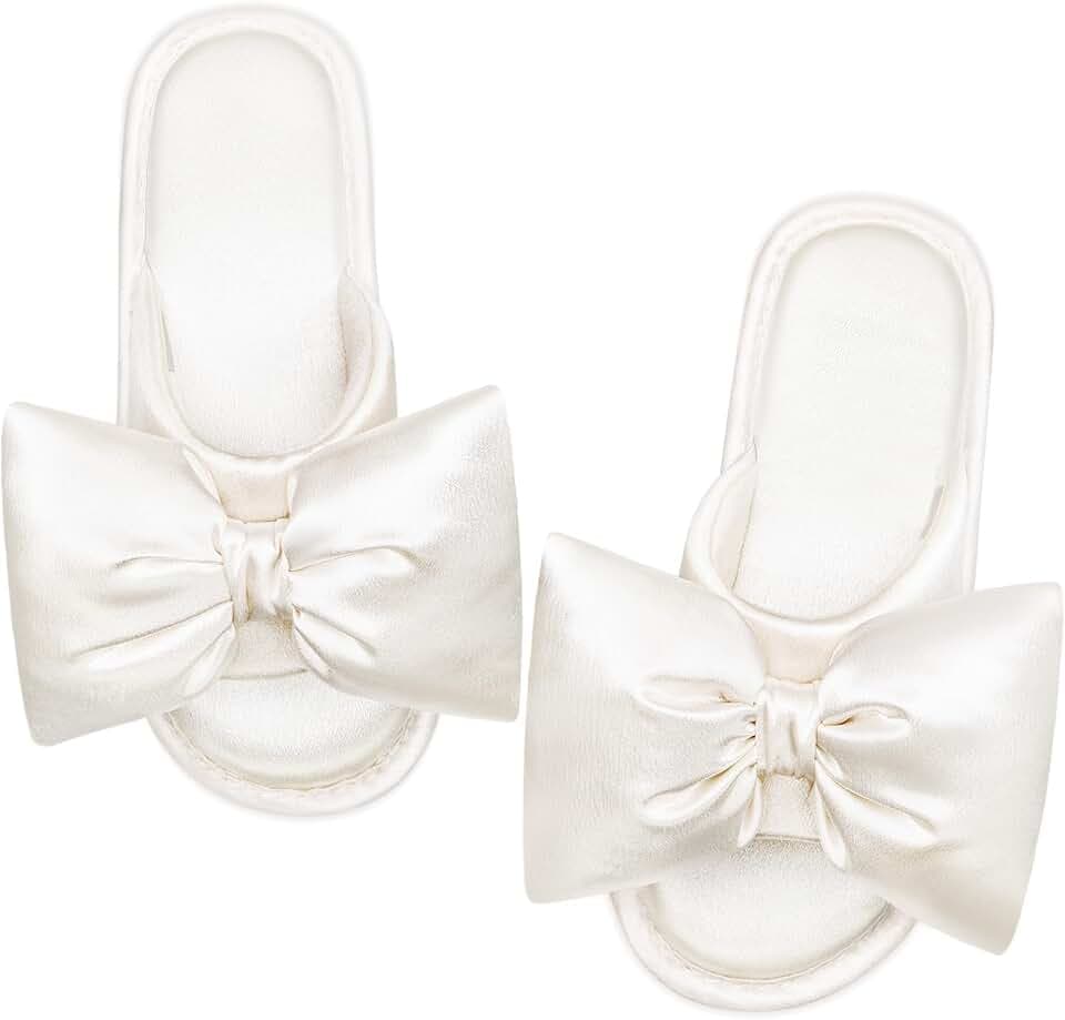 EverFoams Women's Satin Open-Toe Bow Slippers Indoor Bedroom House Shoes