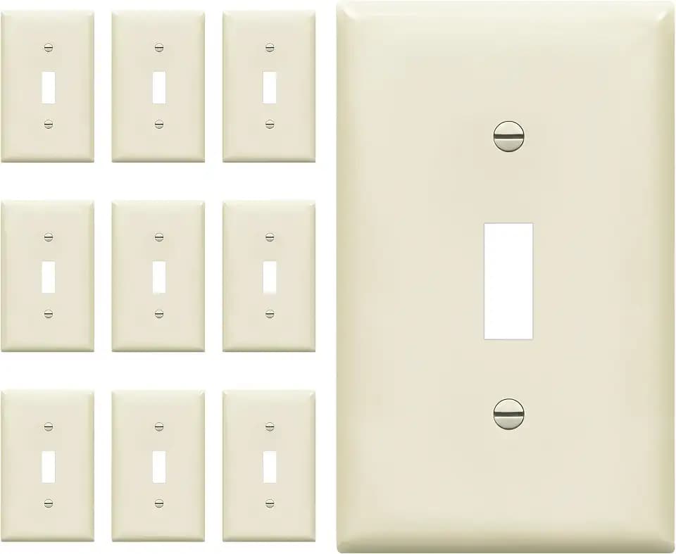 ENERLITES Toggle Light Switch Wall Plate, Standard Size 1-Gang 4.50" x 2.76", Unbreakable Polycarbonate Thermoplastic, UL Listed, 8811-LA-10PCS, Light Almond, 10 pack