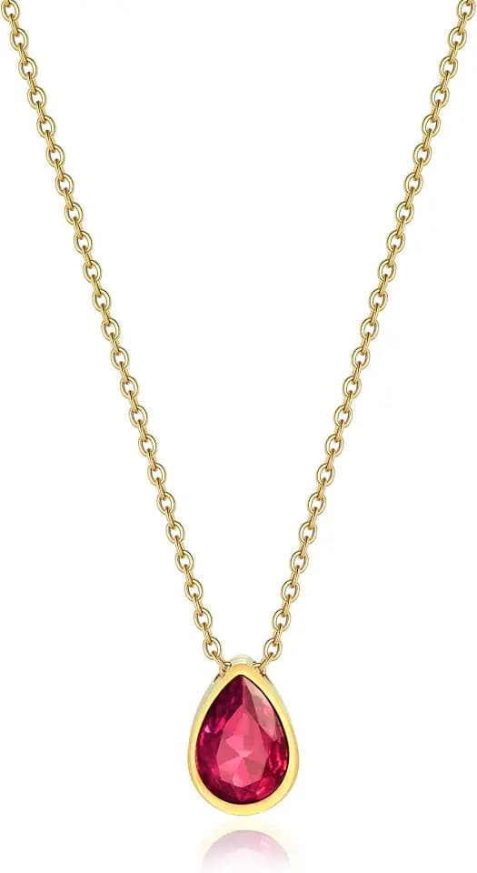 Badu 14K Gold Plated Created Gemstones 7x10mm teardrop Necklace for Women Solitaire Cubic Zirconia Jewelry