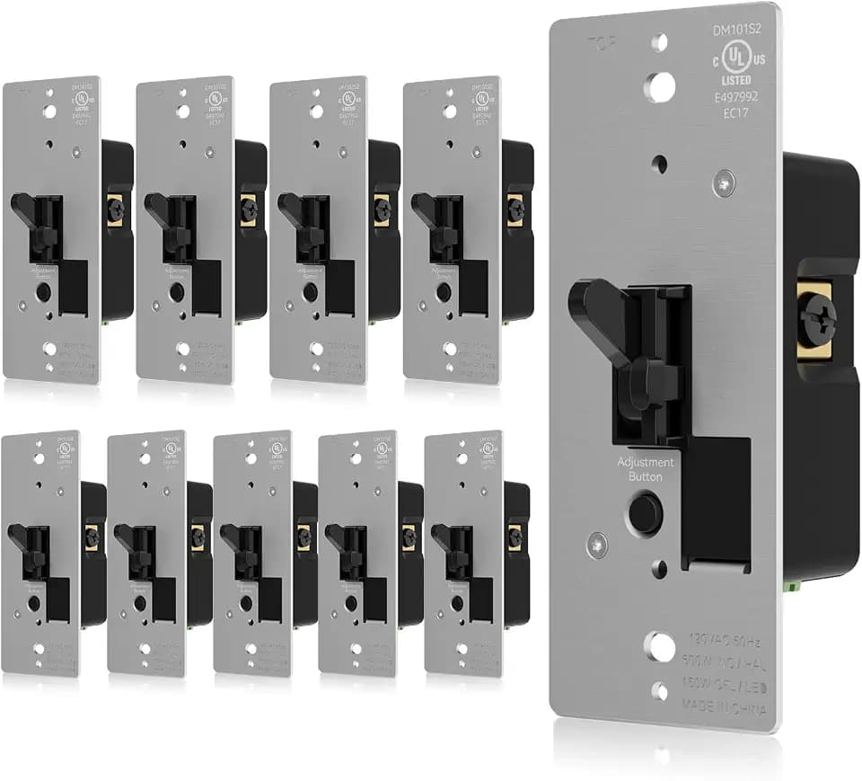 AIDA Toggle Slide Dimmer Switch for Dimmable LED Light/CFL/Incandescent 600 Watt max, Single-Pole or 3-Way, Rocker On/Off Wall Switch with Dimmer Slider, Wall Plate NOT Included, UL, Black, 10 Pack
