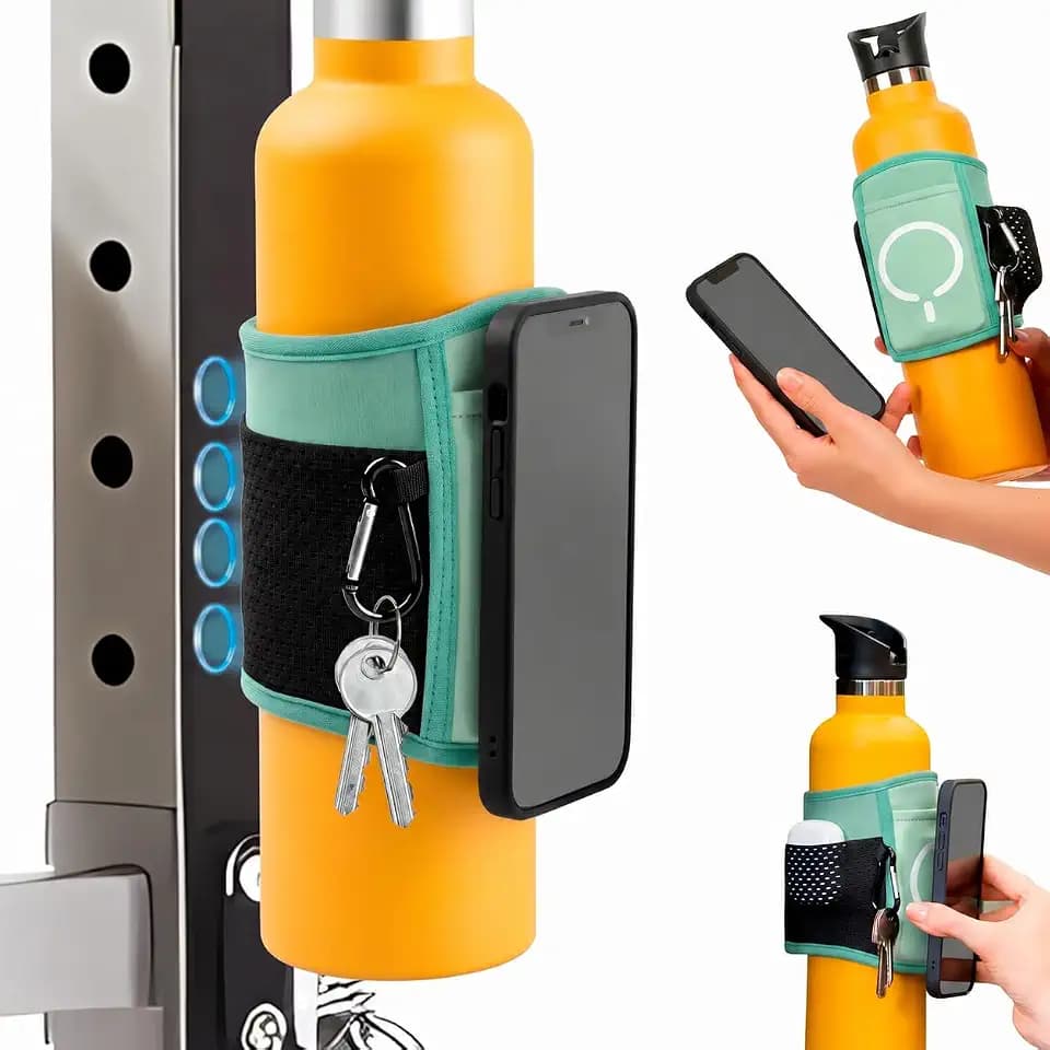 MagnetFit-Wasserflaschenhülle für das Fitnessstudio mit Magneten - Kompatibel mit Apple MagSafe - Tasche für AirPods und Schlüssel - Shaker für Proteine und Flasche - Nimm Dein Training auf