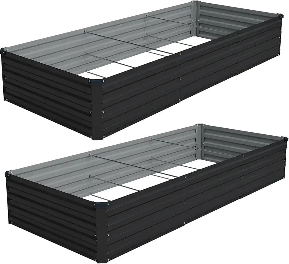 Vengarus 2PCS 9x3x1ft Galvanized Raised Garden Beds Kit,Planter Box Black