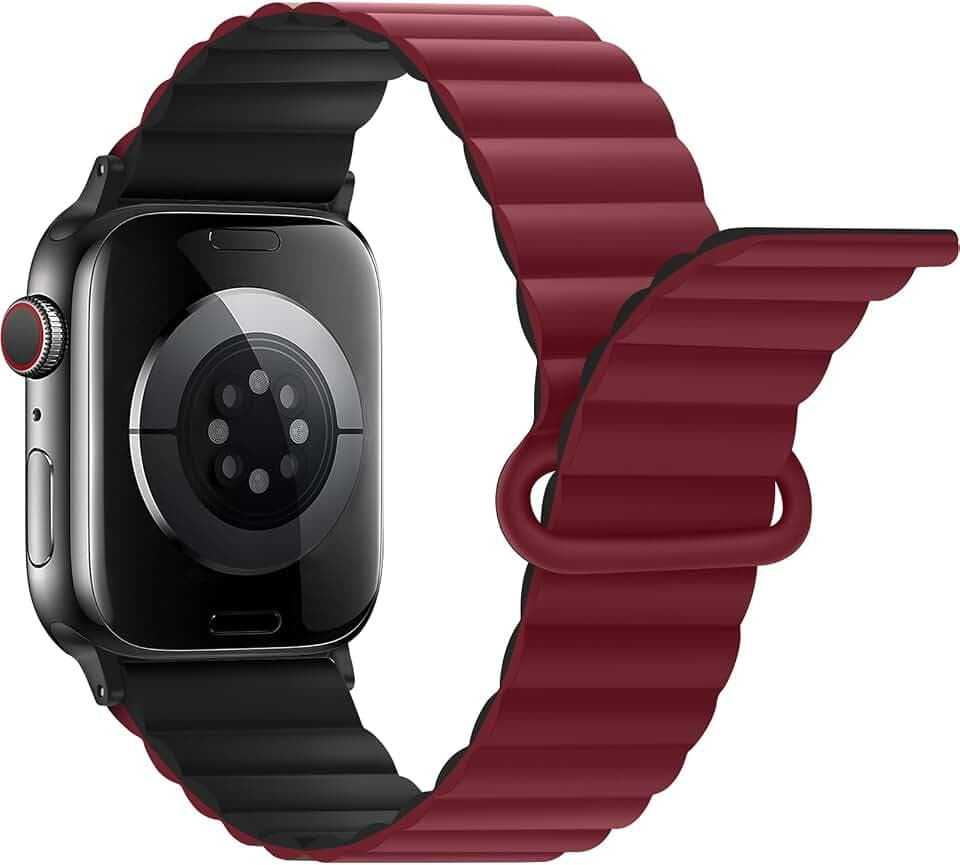 Anlinser Kompatibel mit Apple Watch Armband 49/46/45/44/42/41/40/38mm, Doppelseitiges Wendbares mit Loop Magnetic Ersatzband für iWatch Ultra 3-1 Serie 11/10/9/8/7-1 SE (49/46/45/44/42,Rot/Schwarz)