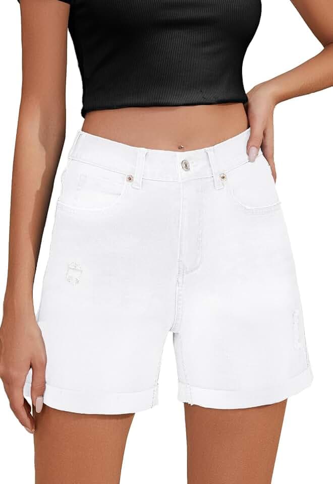 Alaster Queen Damen-Sommershorts mit 5 Taschen, lockere Passform, Weiß, mittlere Taille, normale Größe, Erwachsene, Freizeitkleidung