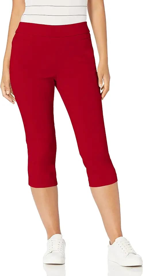 Briggs New York Women's Pull on Stretch Capri Pants High Waist Crop Straight Leg with Pockets 21” Inseam