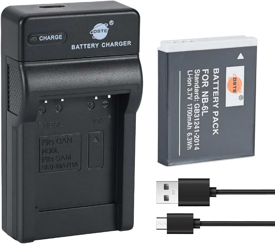 DSTE® Ersatz Batterie und DC23E Reise Ladegerät Compatible für Canon NB-6L NB-6LH PowerShot SX170 is SX510 SX600 SX710 SX610 SX275 HS IXY 110 is IXY 25 is IXUS 85 is IXUS 95 is IXUS 105 200 210 is