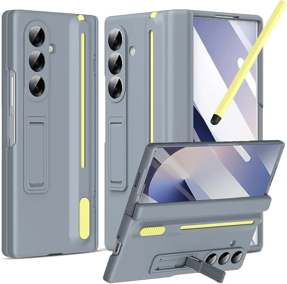 NINKI for Samsung Z Fold 7 Case with S Pen Holder & Stylus and Hidden Kickstand,Protective Hinge Screen Protector Matte Phone Cover for Samsung Galaxy Z Fold 7 Case with S Pen Slot and Stand – Gray