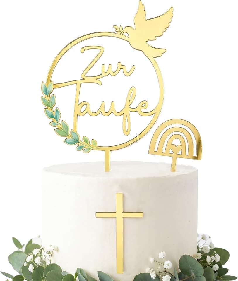 3 Stück Tortenaufleger Taufe, Acryl Cake Topper Zur Taufe mit Taube, Kreuz, Regenbogen, Tortentopper für Tauftorten, Tortenstecker Tortendeko für Junge Mädchen Kuchendeko (A)