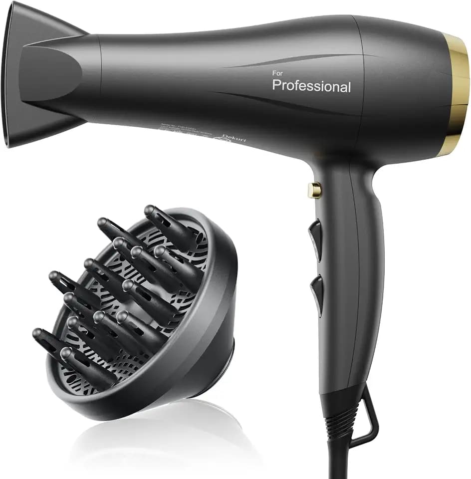 Dekuri Haartrockner Professioneller Ionischer Haartrockner, schnell trocknend, Salon mit 2 Geschwindigkeiten, 3 Heizstufen, Kühltaste, mit Diffusor, Düse, Hellgrau