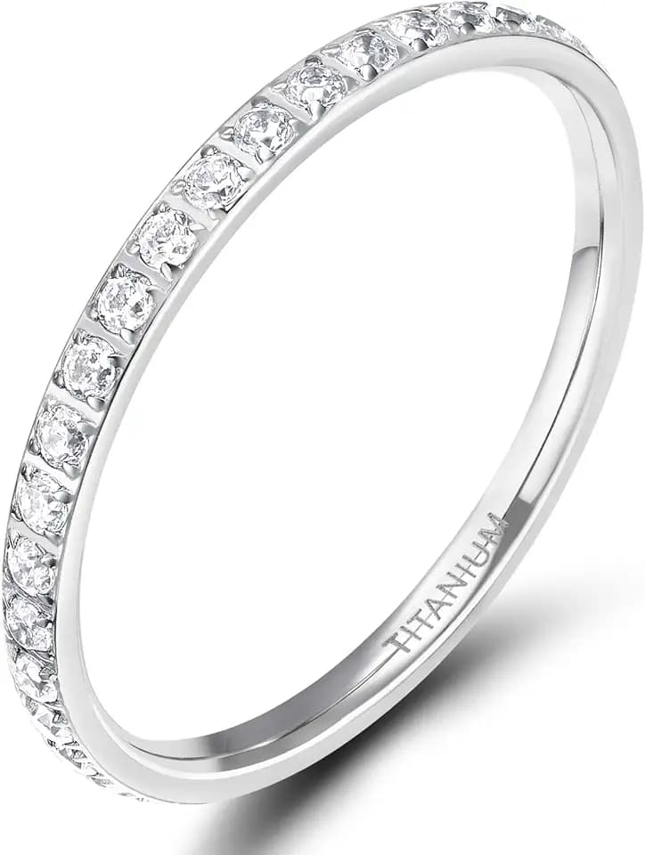 Zakk Eternity Ring 2mm Damen Ewigkeitsringe Titan Verlobungsringe Eheringe Trauringe Memoirering mit Zirkonia Silber Gold Rosegold
