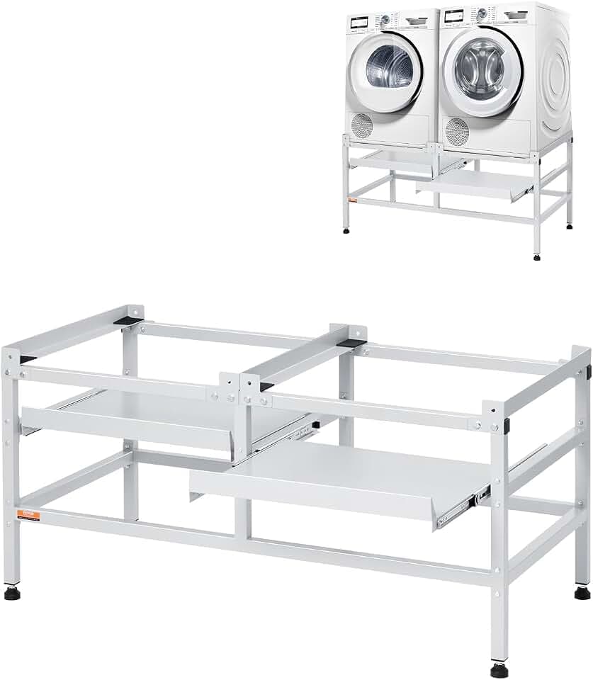 VEVOR Waschmaschinen-Untergestell, 1230x635x625 mm Podest für Waschmaschine, 267 kg Tragkraft, Waschmaschinen- & Trocknersockel mit Doppelablagen, 4 verstellbare Füße zum Anheben von Waschmaschinen