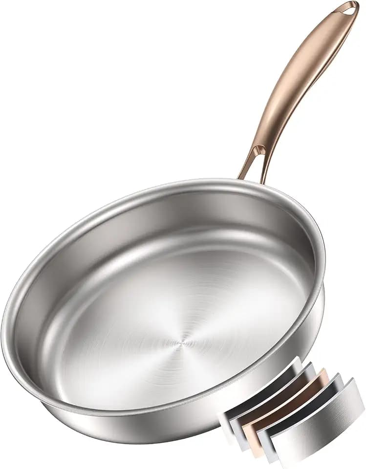 Edelstahl pfanne 28cm Unbeschichtet, 18/10 Edelstahl Bratpfanne