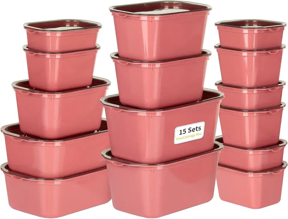 Cozary 15PCS Rechteckig Frischhaltedosen, Vorratsdosen Set mit Deckel, Luftdicht, Stapelbar, Mikrowellen & Spülmaschinengeeignet, BPA Frei, für Mealprep & Organisation (Weinrot)
