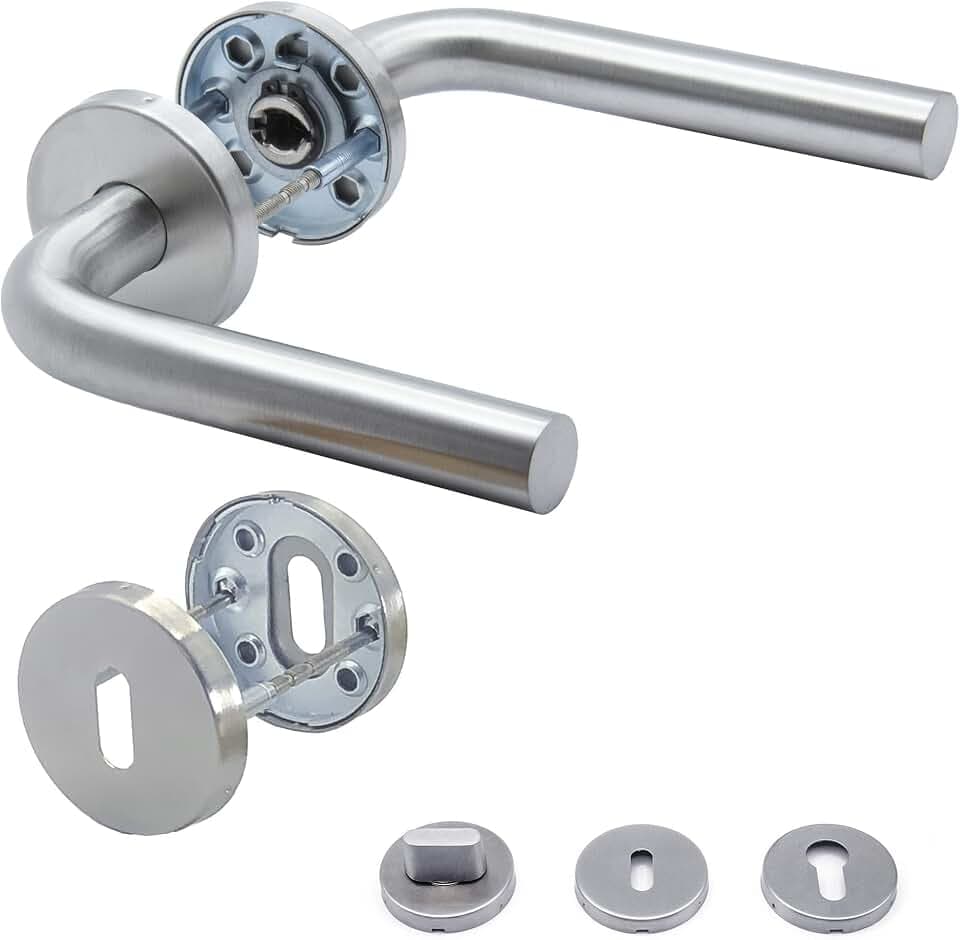 Türgriffe APECS Drückergarnitur zimmertüren INOX Türklinke für Haustür und Innentüren Türbeschlag rund Rosettengarnitur edelstahl matt Drückergarnitur L-Modell H-0201+BB