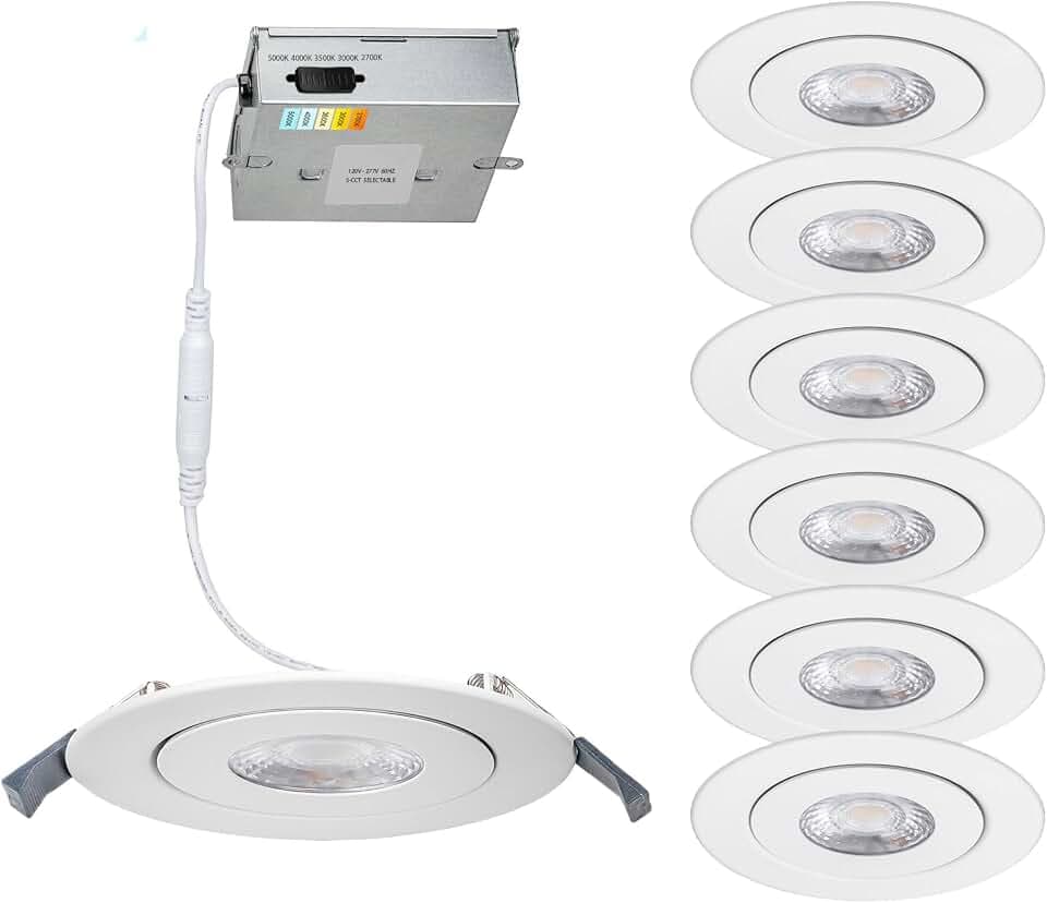 WAC Lighting Lotos 6in LED Round Adjustable Recessed Light 5-CCT Selectable 15W 1,350 Lumens IC-Rated Airtight 120V-277V Universal in White (Pack of 6)