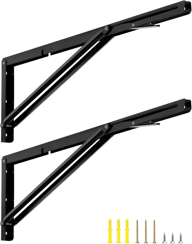 QWORK® 2 Stück 600mm Metall Schwerlast Klappkonsole, Platzsparend Klappwinkel für DIY Werkbank, Tragkraft 150kg