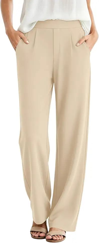 SEMARO Womens Casual Linen High Waist Pants Drawstring Loose Fit Summer Pants Trousers with Side Pockets