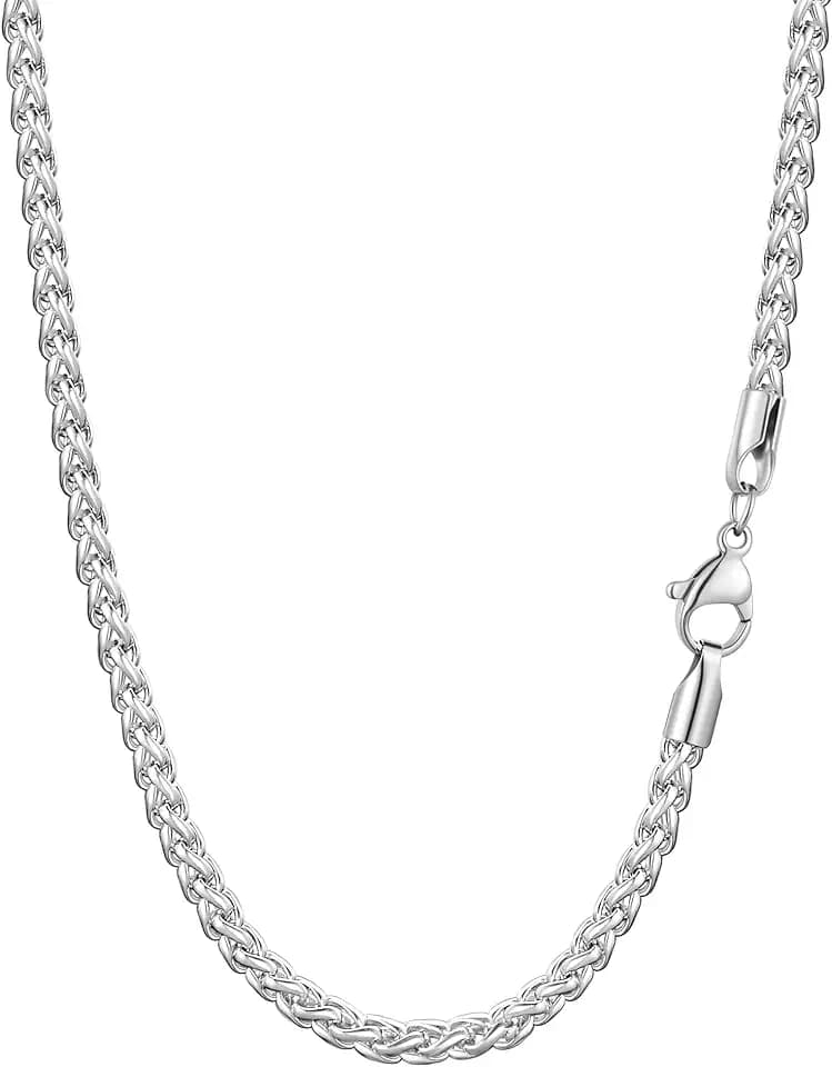 Fiusem 14K Gold Plated Wheat Chain Necklace for Men, 2/2.5/3/4/5mm Stainless Steel Necklace Chains for Men and Women 16-28 Inch