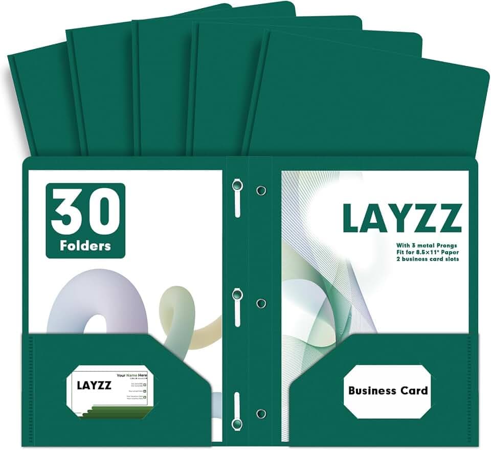 30 Pack Plastic 2 Pocket Folders with Prongs,Letter Size Green Folder