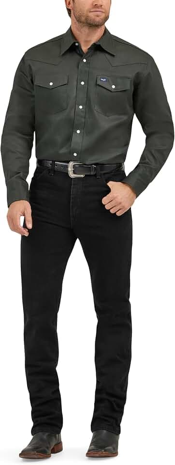 Wrangler Men's Cowboy Cut Firm Finish Western Long Sleeve Snap Work Shirt
