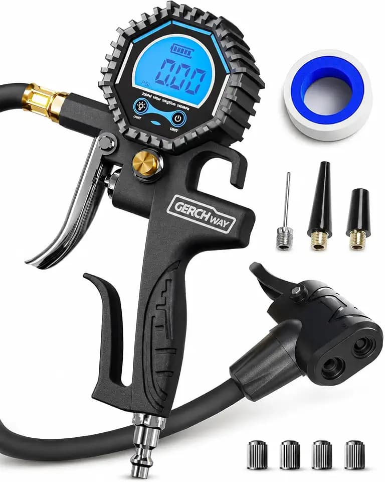 Presta Valve Adaptor, Tire Pressure Gauge with Inflator for Air Compressor