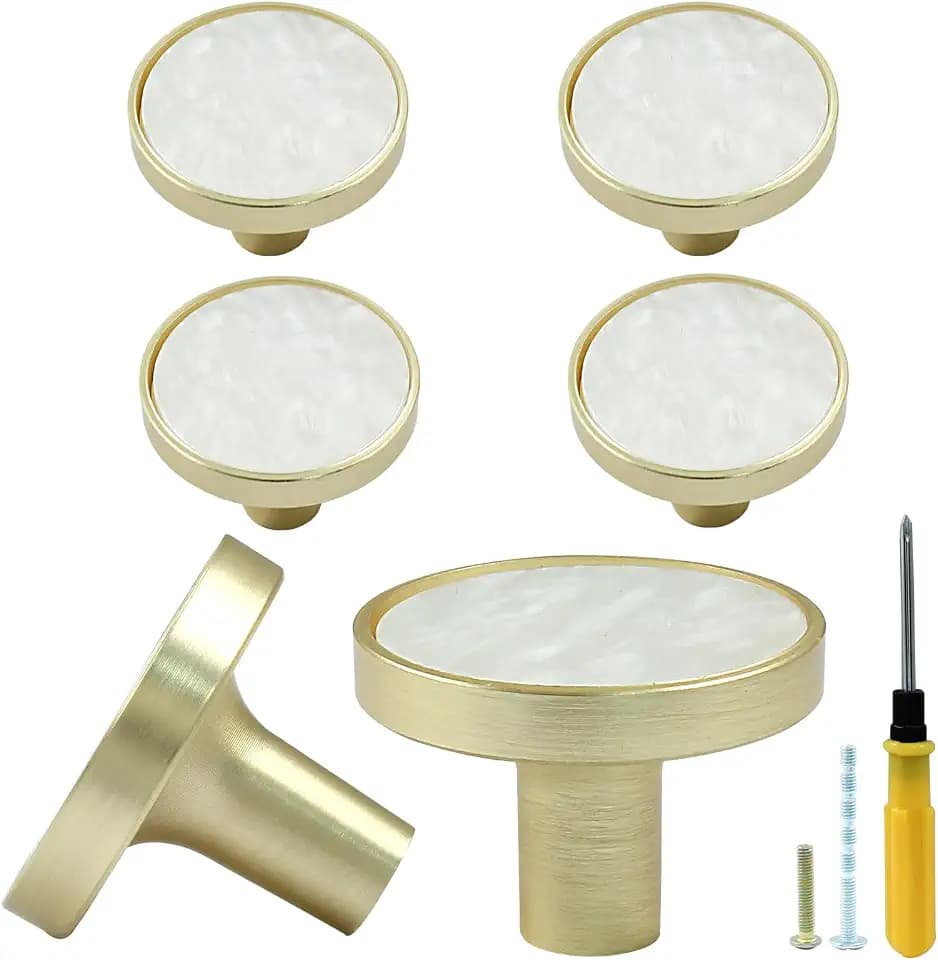 Bonsicoky 6 Pcs Gold Round Dresser Knobs, White