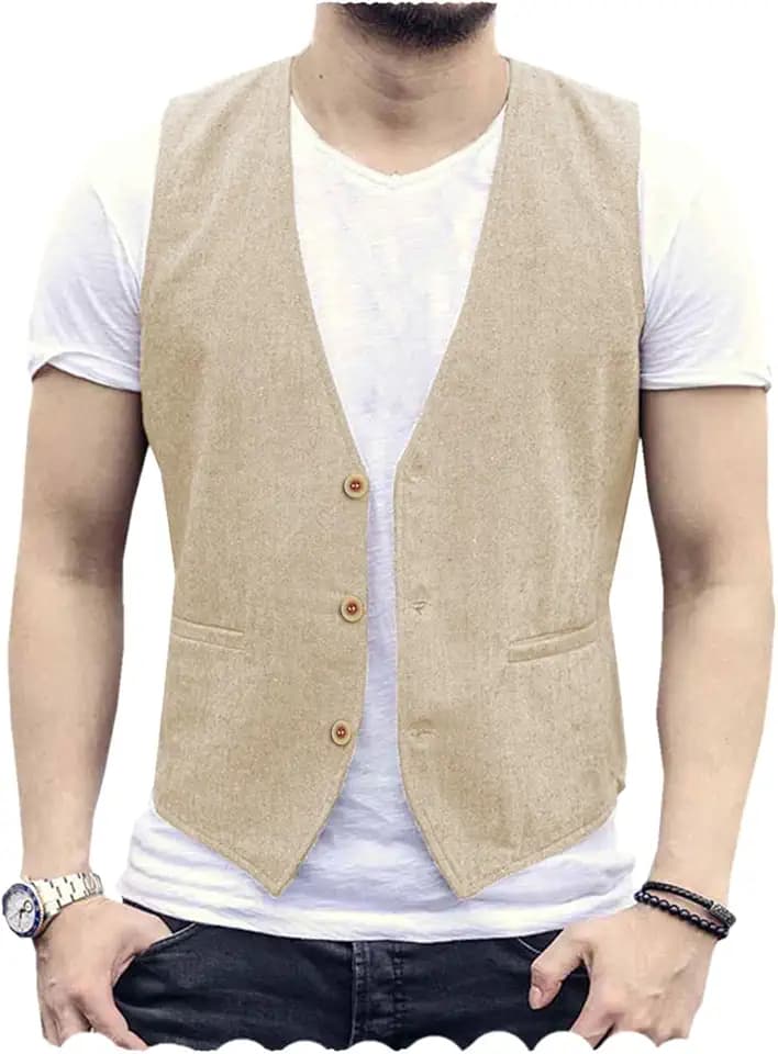 Herren Leinen Weste Baumwolle Sommer Anzug Weste Casual für Hochzeit