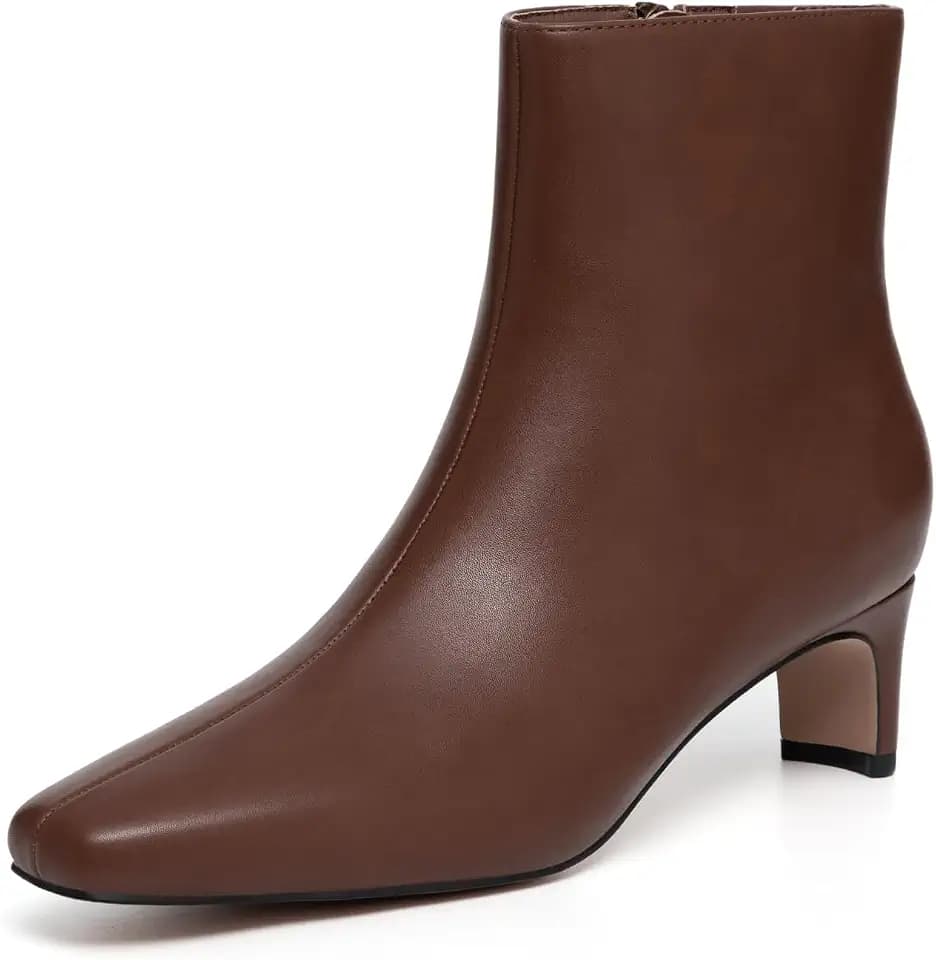 Athlefit Women's Square Toe Chunky Heel Ankle Boots