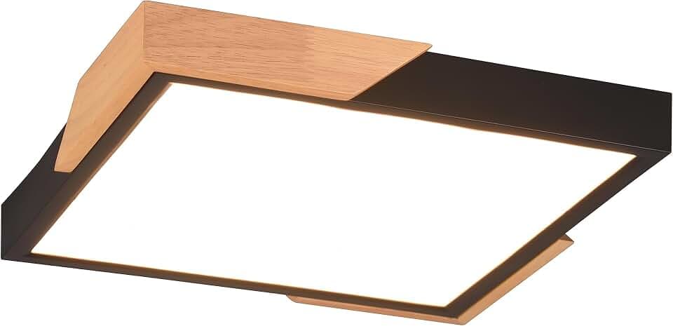 Reality Leuchten LED Deckenleuchte Meta R67191132, Kunststoff Schwarz matt, Holz, inkl. 20 Watt, Switch Dimmer