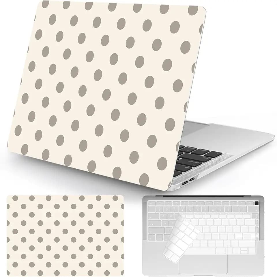 Seorsok Compatible with MacBook Air 13 Inch Case 2022-2018 Release A1932 A2179 M1 A2337 Touch ID,Aesthetic Grey Polka Dots Plastic Hard Shell Case with Keyboard Cover,Beige