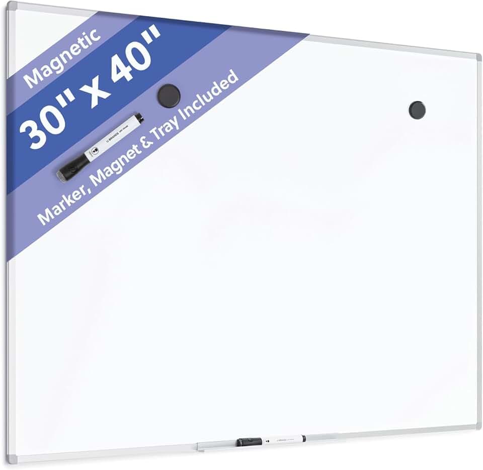 U Brands Magnetic Whiteboard, Dry Erase White Board for Wall, 40" x 30"