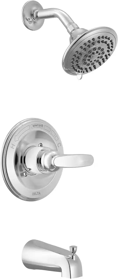 Delta Foundations 13 Series 5-Setting Bathtub and Shower Faucet Set, Chrome Shower Head and Handle Set, Valve Trim Kit, Chrome BT13411 (Valve Not Included)