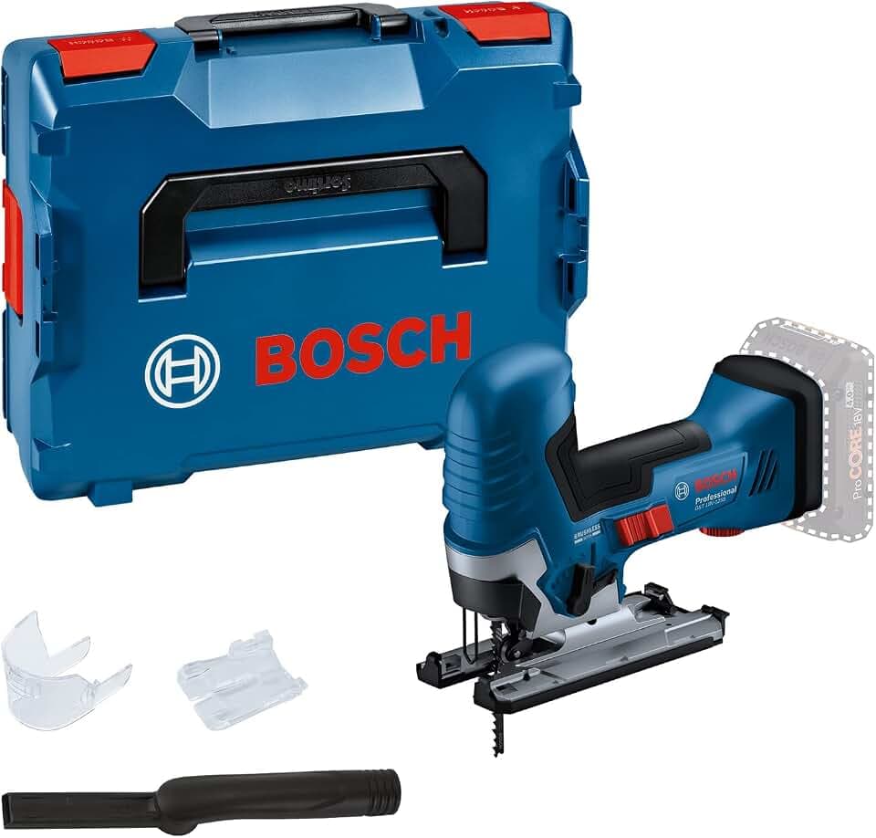 Bosch PRO 18V System Akku Stichsäge GST 18V-125 S (ideal für Kurven- und Abschnitte, SDS-Sägeblatthalter, inkl. 1x Stichsägeblatt, Absaug-Set, in L-BOXX)