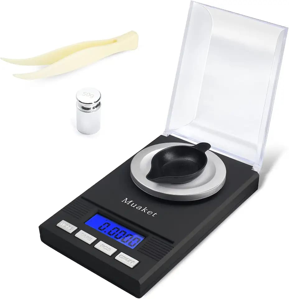 50g / 0.001g Feinwaage mit 6 Wiegeeinheiten, Milligramm Waage mit Gewichte | Grammwaage mit TARE Funktion und LCD-Display, Mikrowaage mit Pinzette und Batterienzum, MG Waage von Pulvern, Schmuck