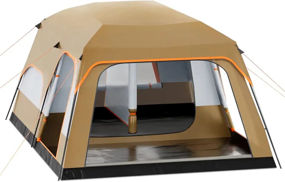 MoNiBloom Extra große tragbare Kabine für 5–8 Personen, 450 cm Länge, 1 Wohnzimmer und 2 Schlafzimmer, wasserdichtes, winddichtes Zelt mit Tragetasche für Picknicks im Freien, Familientreffen